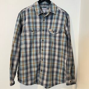 Carhartt Shirt Mens Large Blue Gray Plaid Button Down Relaxed Fit Workwear